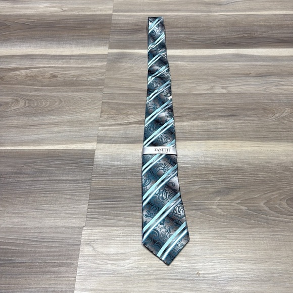 Zanetti Blue and Silver Striped Tie made in Italy NWT - Picture 2 of 5